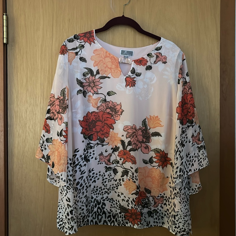 JM Collection Women’s Floral Blouse Size PX Large Flowy Sheer Layer On Tank
